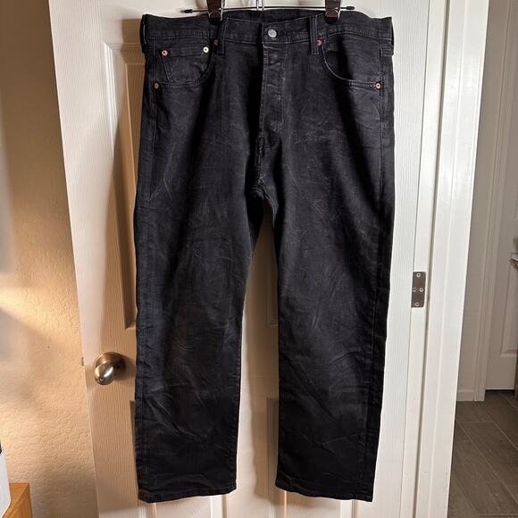 levi’s 501 rigid black jeans w38 l30 made in egypt blank red tab rare unworn - Picture 3 of 16